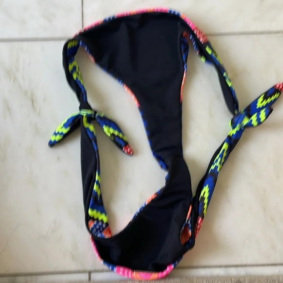 Mara Hoffman reversible black and neon multicolor side-tie bikini bottom size L - Picture 4 of 7